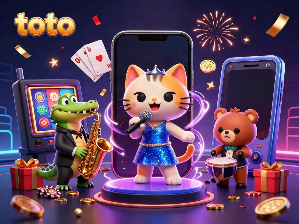 Gambarlah toto saat merayakan kemenangan di kasino dengan karakter kartun dan elemen perjudian.