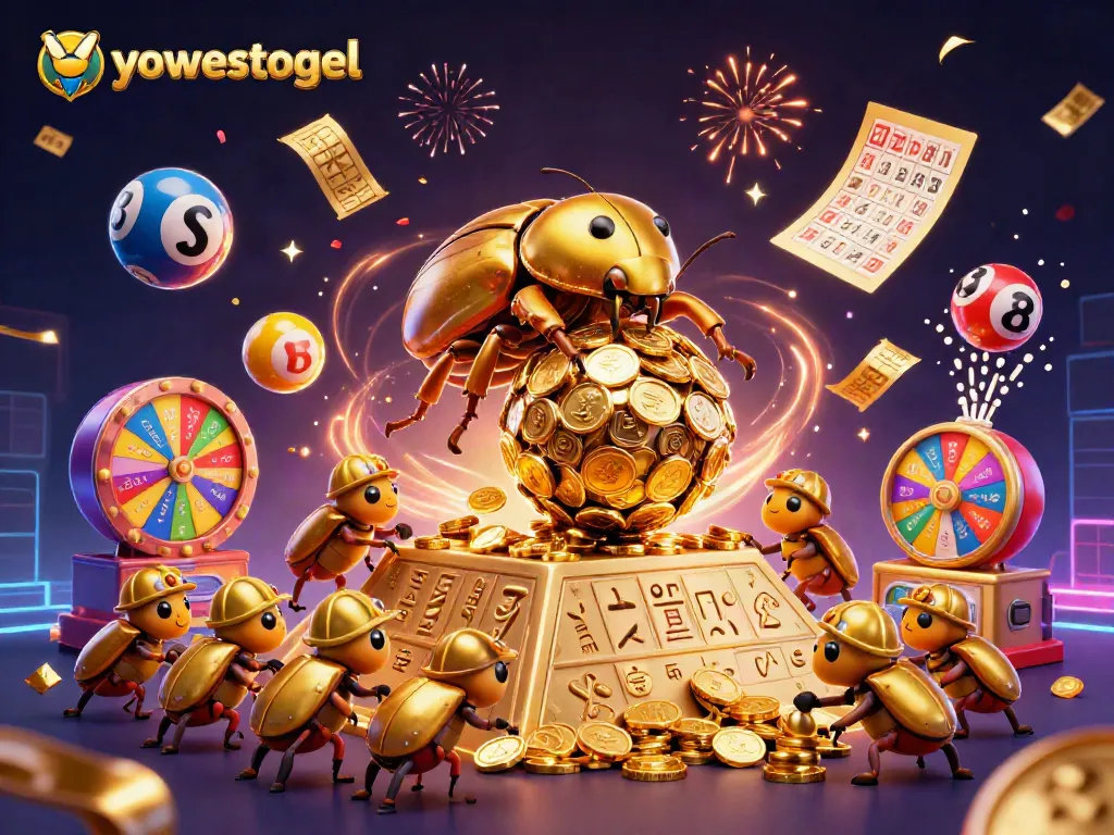 Engage in thrilling gameplay with yowestogel as the golden beetle rolls coins upon a vibrant gaming pyramid.