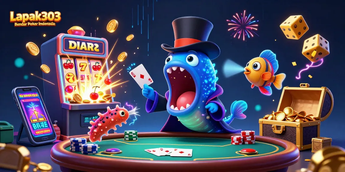 Gambaran menampilkan Lapak303 Bandar Poker Indonesia dengan ikan ekuator dalam aksi sulap poker yang spektakuler.