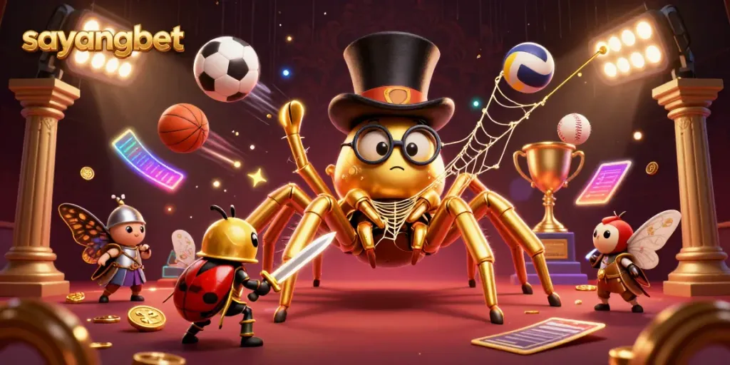 Experience excitement at sayangbet with a golden tarantula, beetle knight, and dynamic game elements.