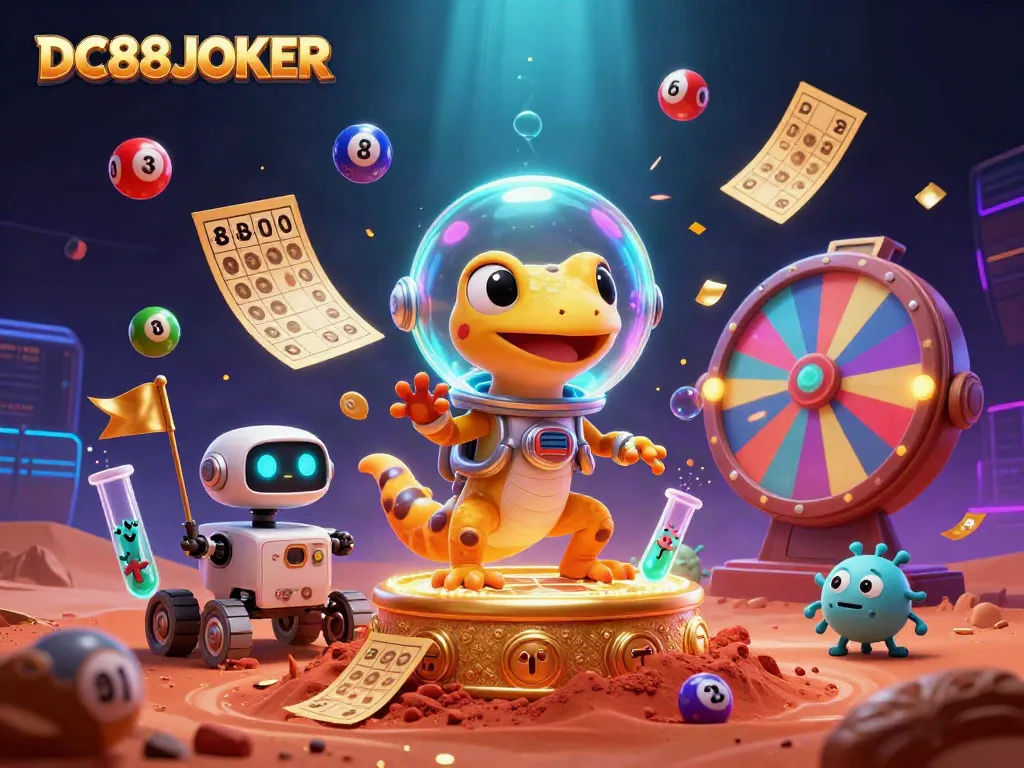 Experience thrilling gameplay at DC88JOKER's vibrant casino filled with lottery balls and golden prizes.