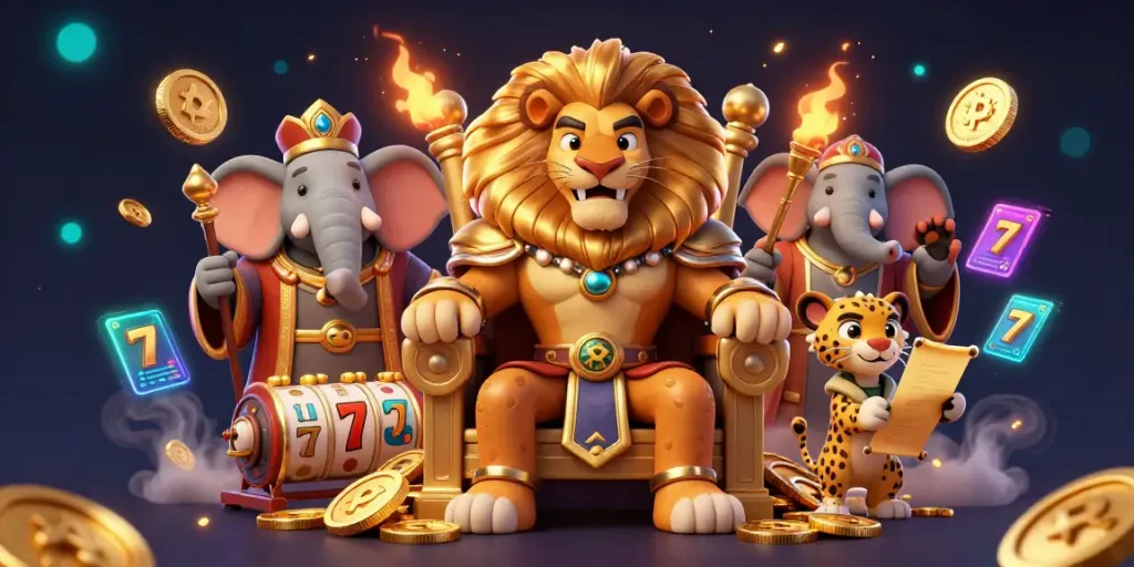 Experience dynamic gaming with Sunwin's vibrant 3D casino illustration featuring a fierce lion king and gaming elements.