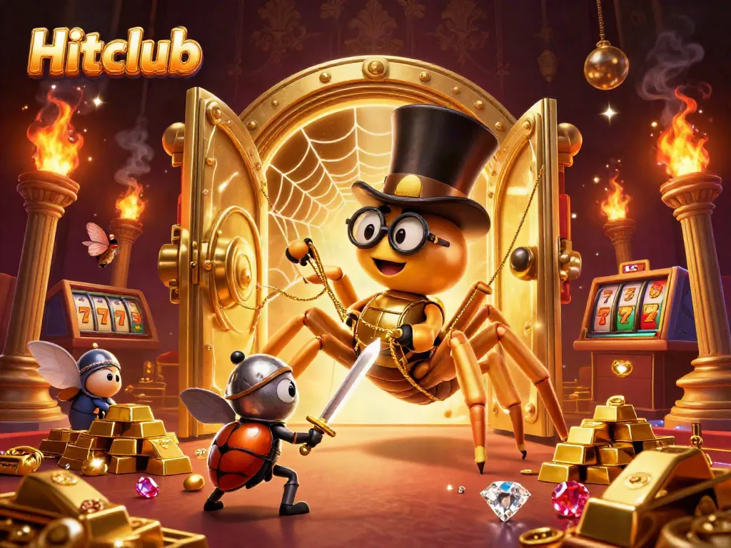 Experience thrilling action at Hitclub with a brave beetle knight amidst dazzling casino treasures.