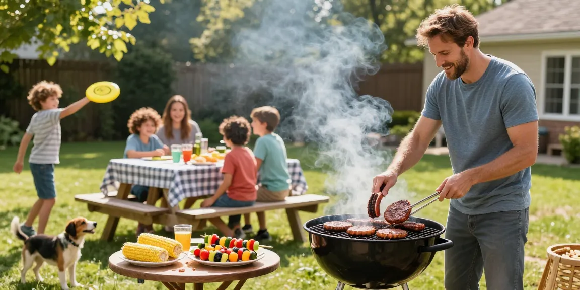 Memasak di atas panggangan selama barbecue keluarga dengan BOS 88.