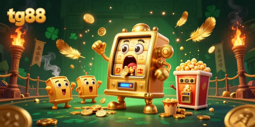 Watch tg88’s animated slot machine celebrates a jackpot, creating a thrilling casino atmosphere.