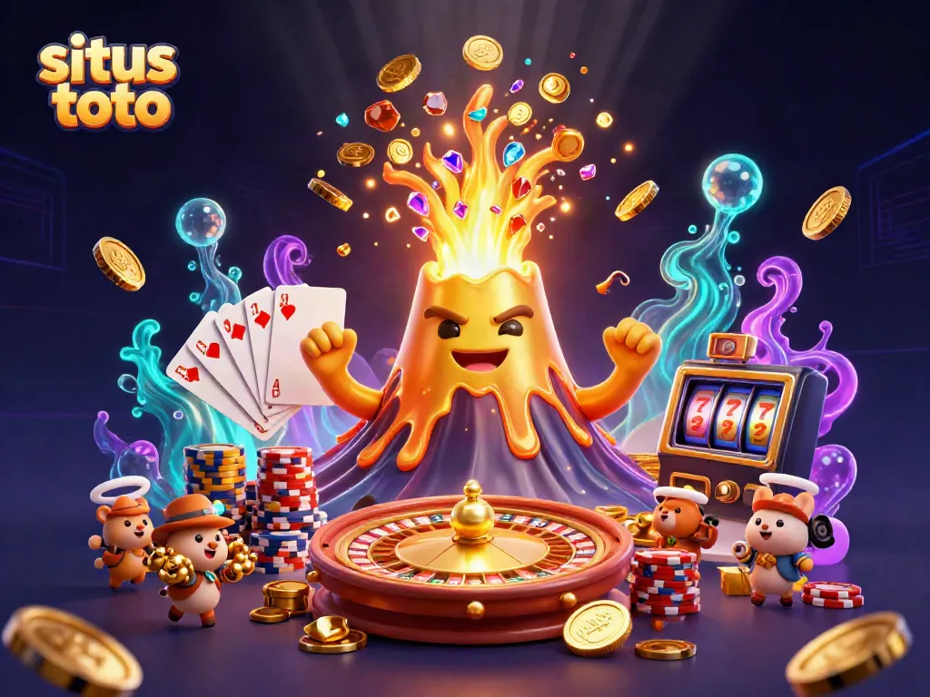 Experience the thrilling eruption of treasure at situs toto casino, featuring vibrant coins, lively characters, and dynamic gaming elements.