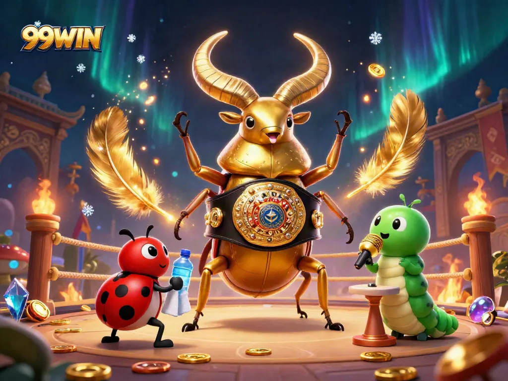 99WIN showcases an epic boxing match scene set in a vibrant casino arena, filled with dynamic gambling elements.
