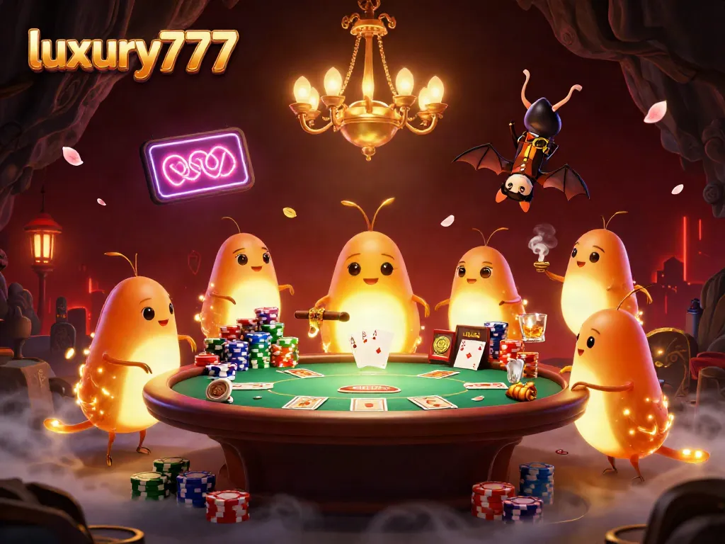 Experience luxury777 at our casino, illuminated by glowing glowworms and a bat dealer.