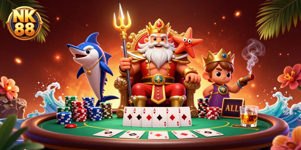 Engage in thrilling poker excitement at NK 88 with Neptune and vibrant decorations.