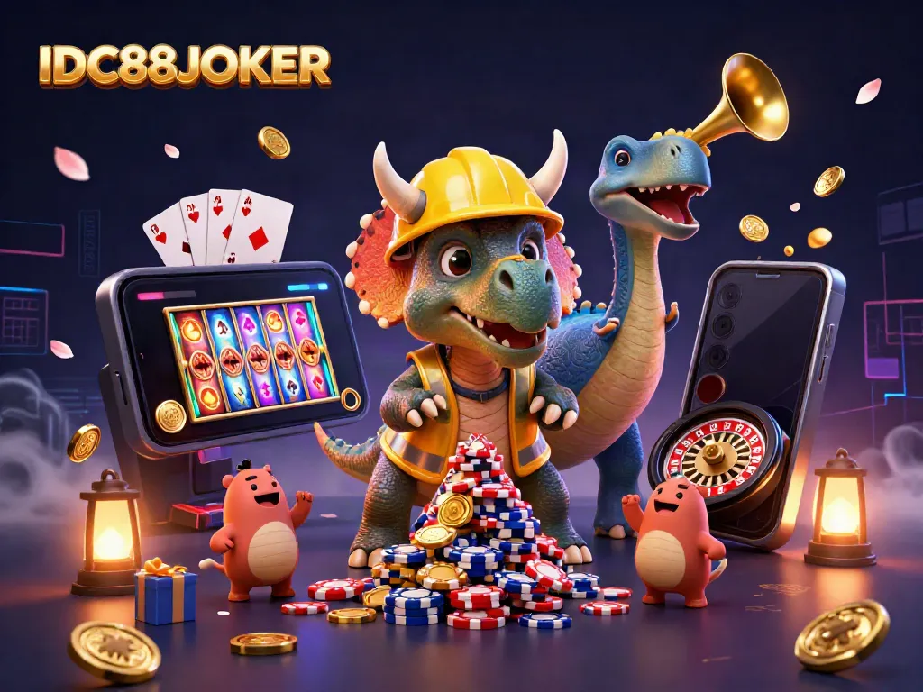 Engage with IDC88JOKER's thrilling casino atmosphere featuring vibrant characters and colorful gaming action.