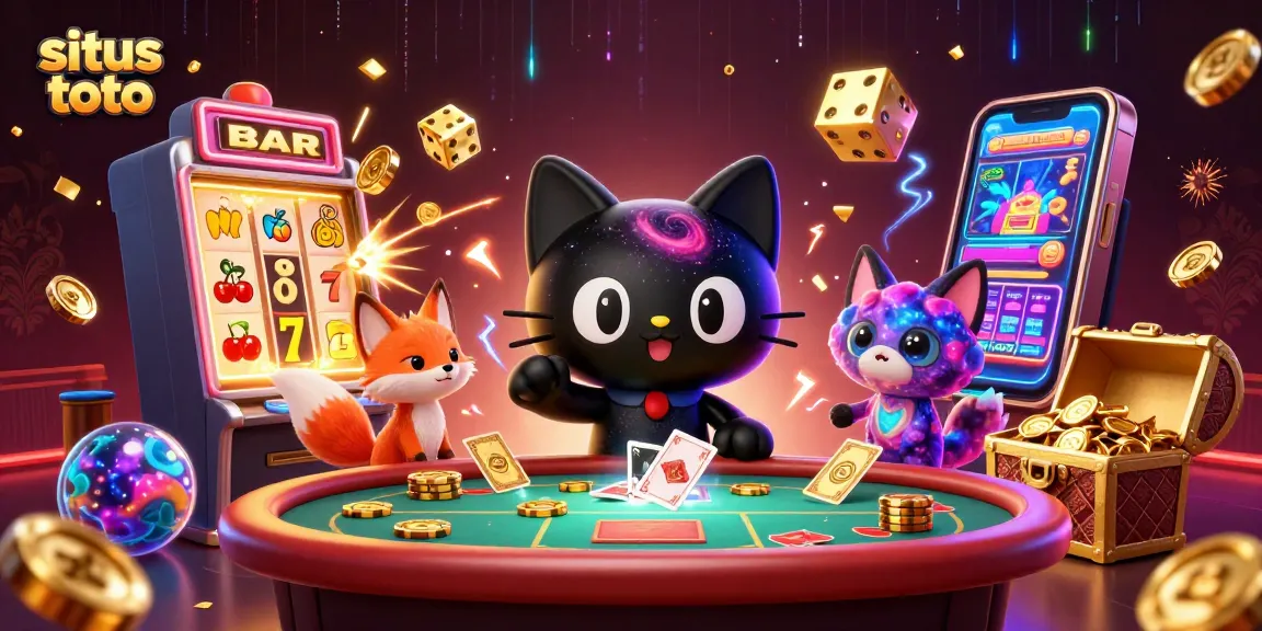 Main karakter situs toto menarik chip emas di meja kasino intergalaksi dengan efek cahaya dan kegembiraan