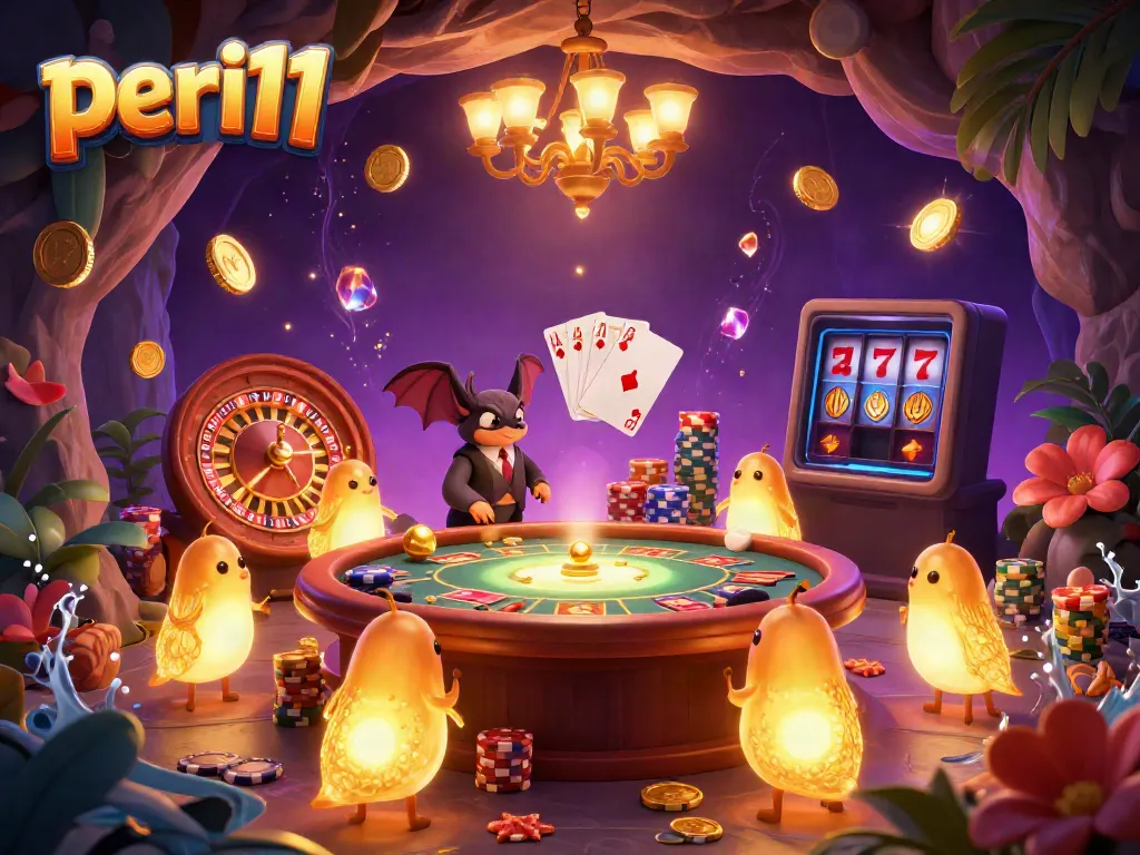 Experience the excitement of peri11 with glowworms lighting a cave casino filled with flying coins and gems.
