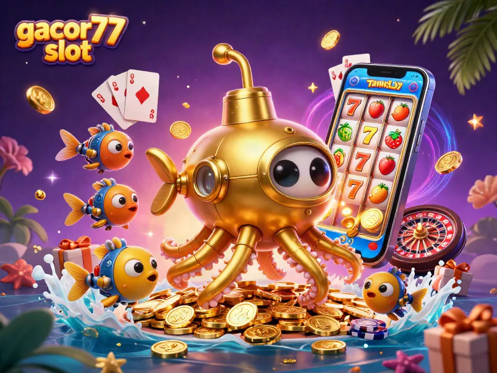 Melihat gacor77 slot dengan karakter kraken dan elemen permainan slot yang mengagumkan.