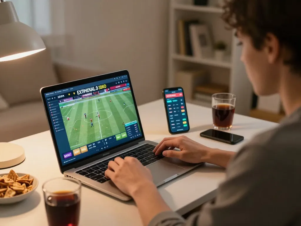 IWIN betting session at home with live sports on laptop and smartphone