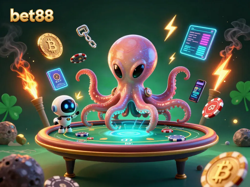 Experience thrilling bets and winnings at bet88 in a vibrant cosmic casino scene with captivating characters.
