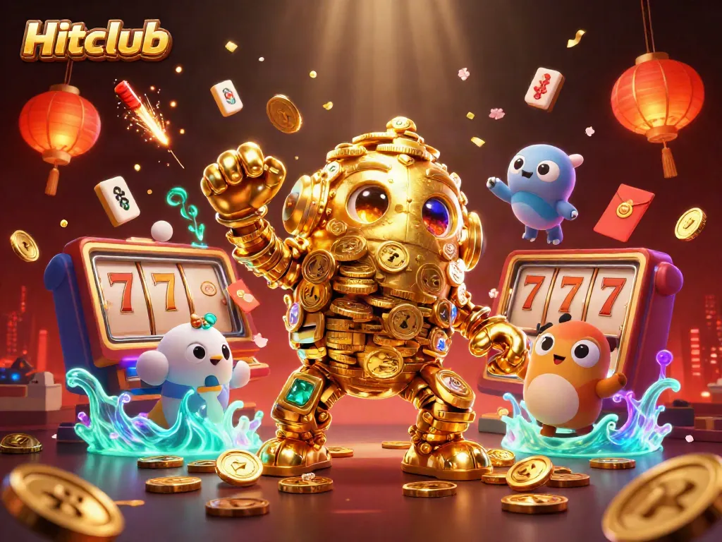 Experience dynamic wins with Hitclub in this vibrant golden fantasy casino scene.
