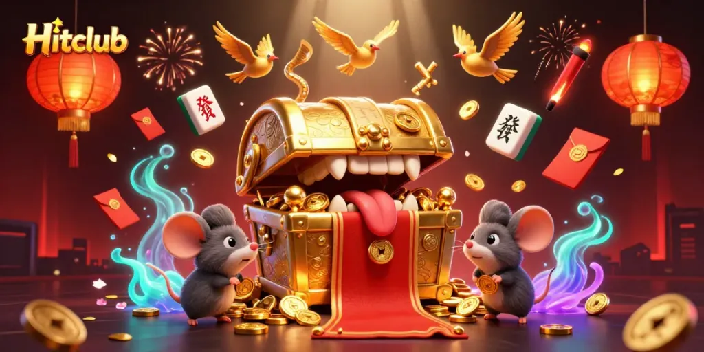 Experience winning vibes at Hitclub with treasure chests and festive game elements.