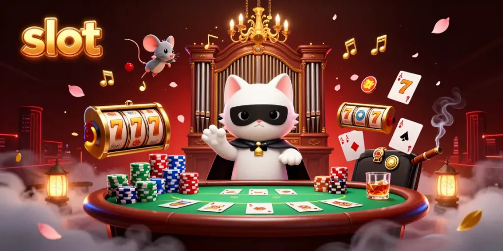 Slot gacor hari ini dengan karakter kartun di kasino yang megah.