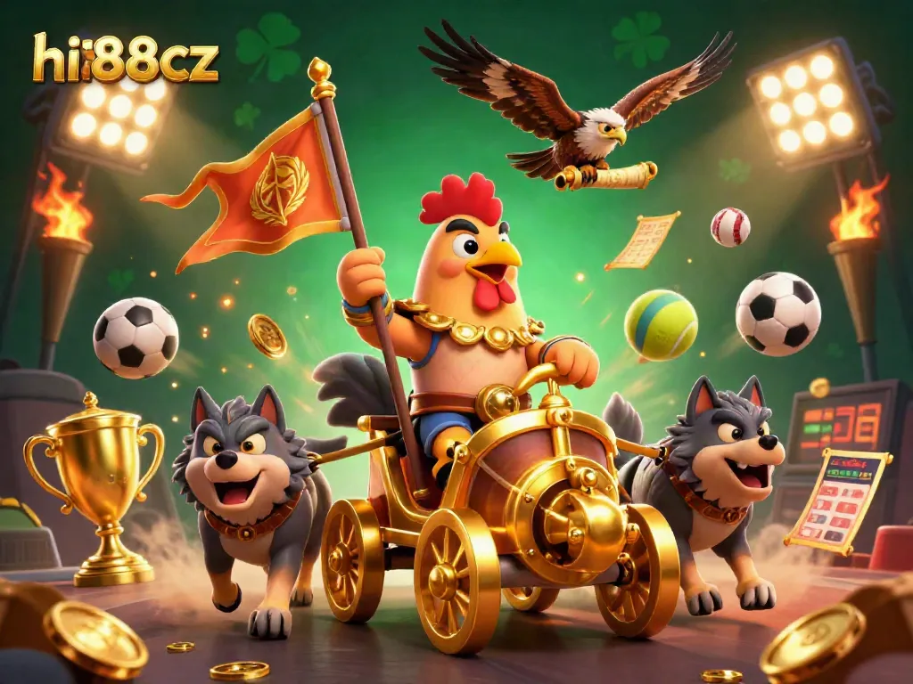hi88cz captures the excitement of sports betting with a dynamic 3D illustration featuring a rooster warlord.