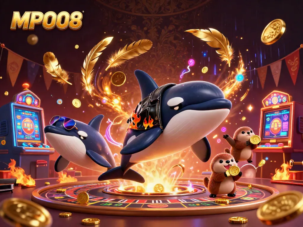 Experience the excitement of MPO08 with a vibrant casino scene featuring unique sea animal characters.