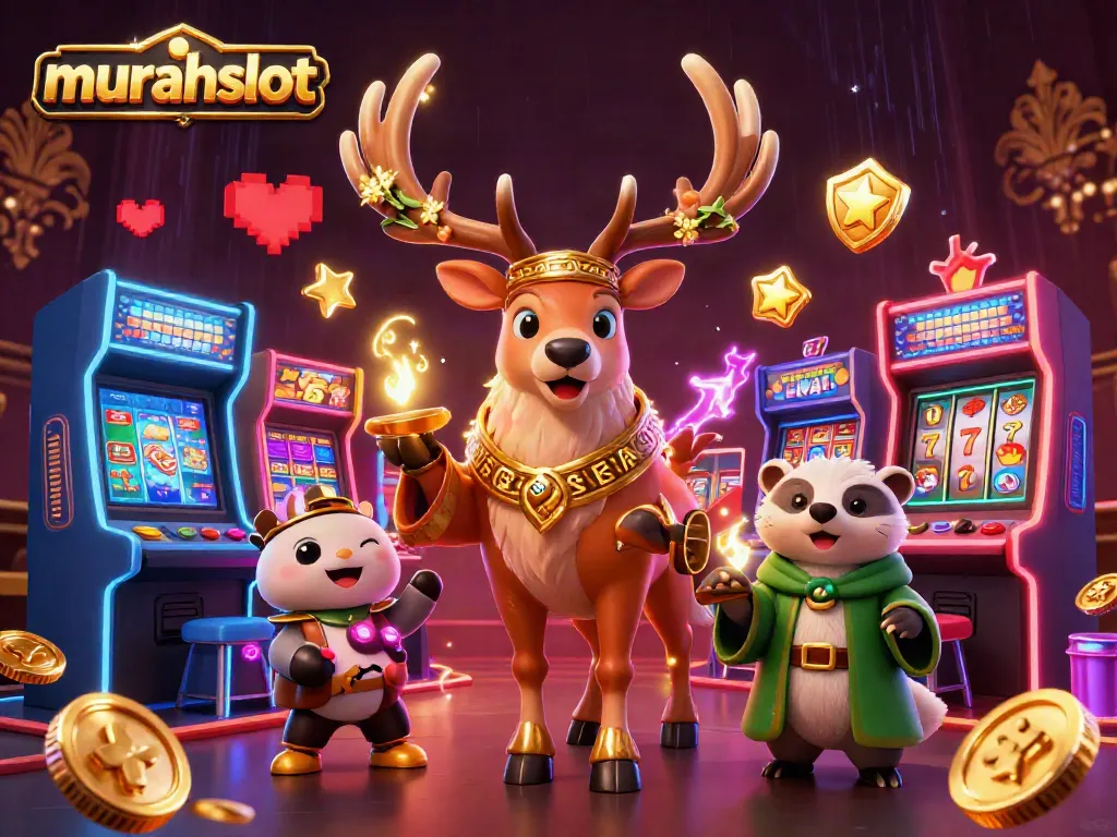 Experience thrilling gameplay with murahslot in this vibrant 3D casino illustration.