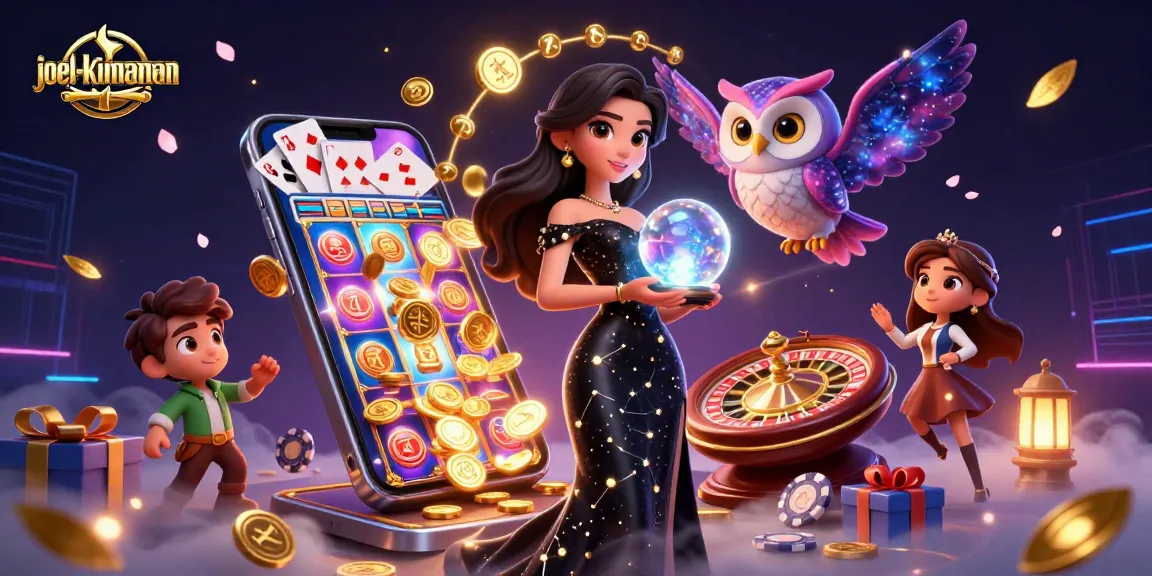 Win big with joel-kinnaman in this vibrant 3D casino scene featuring colorful slots and magic!