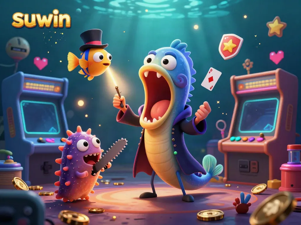 Experience exciting card tricks in the underwater world of suwin with vibrant game elements and colorful characters.