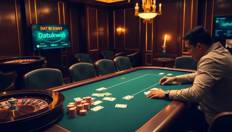 Memikat pemain di meja poker dengan tata letak kasino online datukwin dalam suasana mewah.