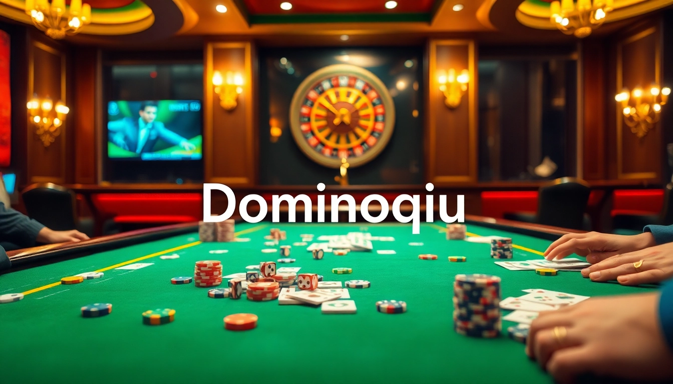 Experience thrilling gameplay with Dominoqiu as players aim for jackpots at a luxurious casino table.