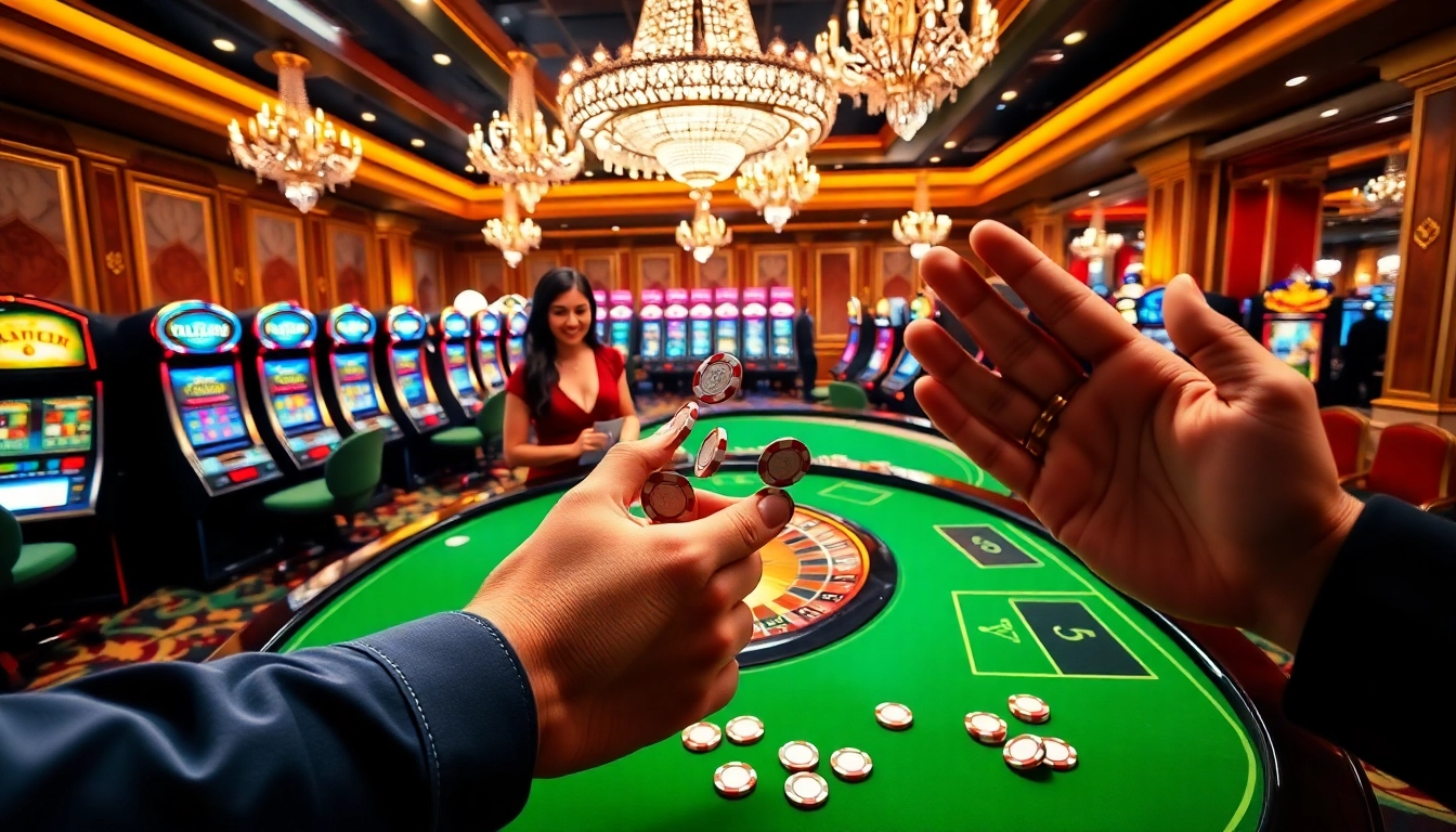 Berinteraksi dengan Datukwin Alternatif di meja roulette yang penuh warna dalam suasana kasino mewah.