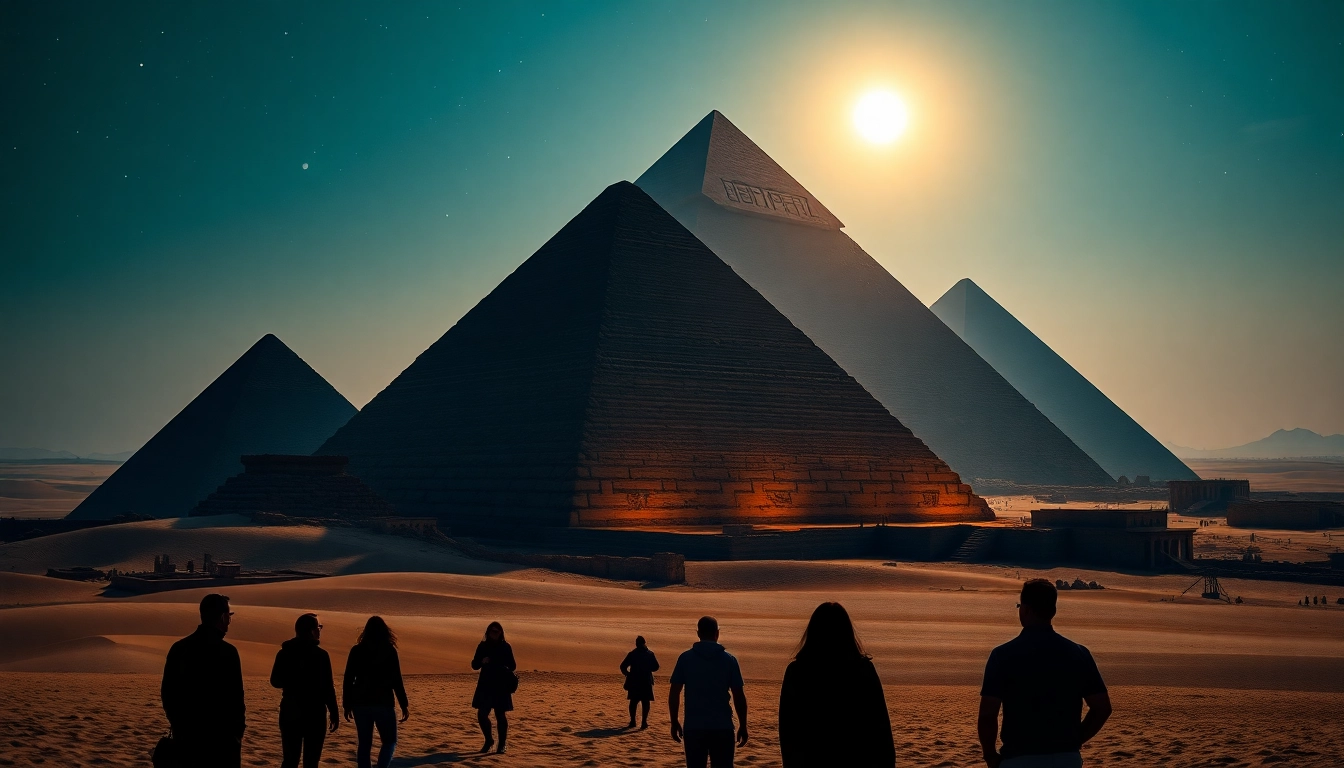 Experience the beauty of ancient Egyptian pyramids showcased at https://piraminds.com/ with tourists admiring the site.