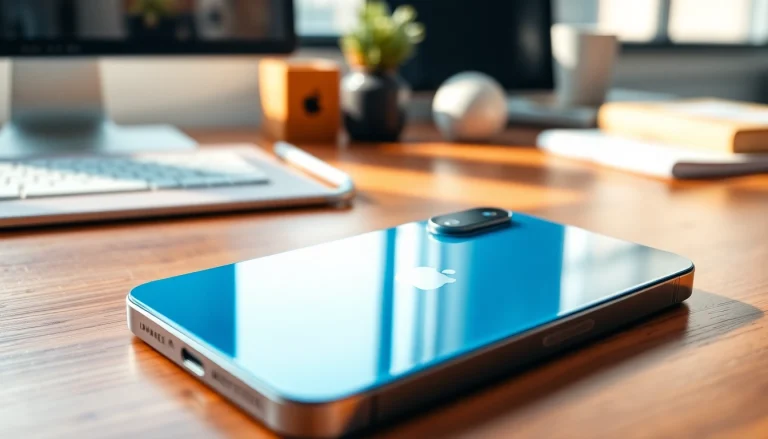 Captura del iPhone 17 Pro Max en un elegante escritorio de madera, mostrando su diseño sofisticado.