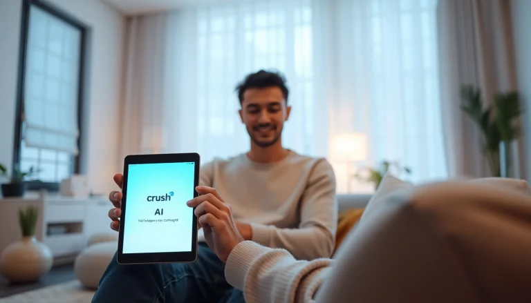 Engaging interaction with Crush AI companion in a modern setting.