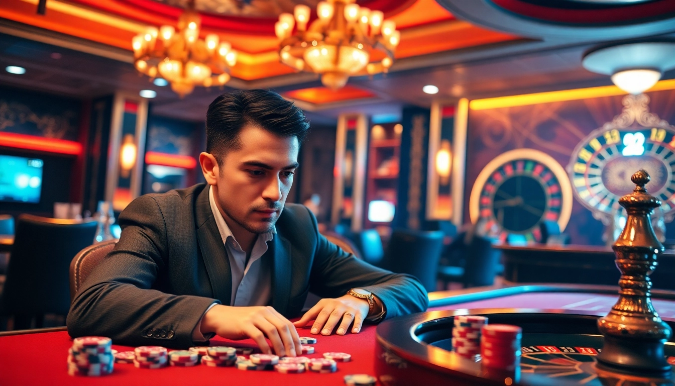 Experience the excitement of đá gà trực tiếp in a luxurious casino setting with engaged gamblers.