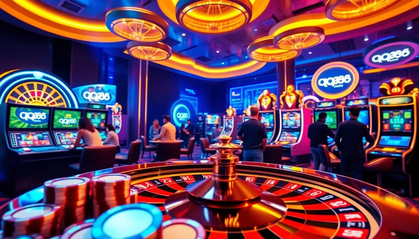 Enjoy thrilling gameplay at qq88 with an engaging online casino environment featuring vibrant roulette and poker elements.