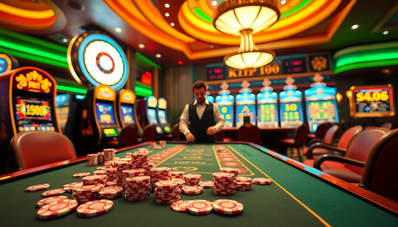Experience ktpjitu's thrilling gaming ambiance with high-stakes tables and vibrant slot machines.