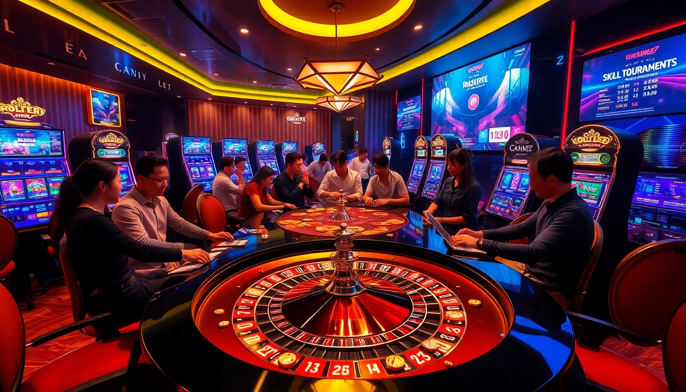 Engaging players at BLACKOWL88 enjoy a vibrant online casino atmosphere with roulette and slots.