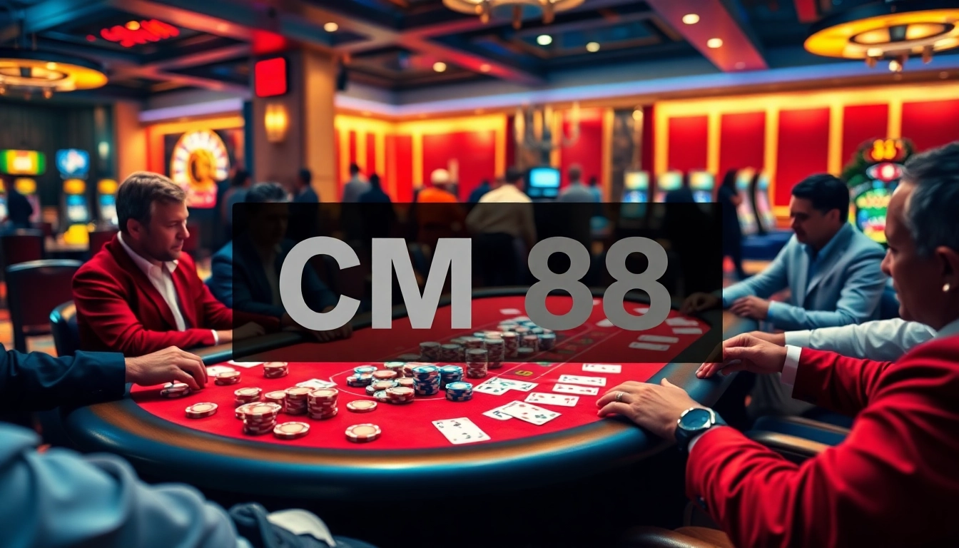 Casino players enjoying a thrilling game of poker with CM88 betting elements featured prominently.