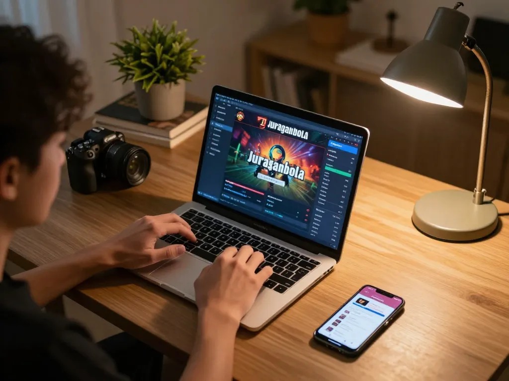 Engaging in strategic Juraganbola online gaming at a cozy home laptop setup