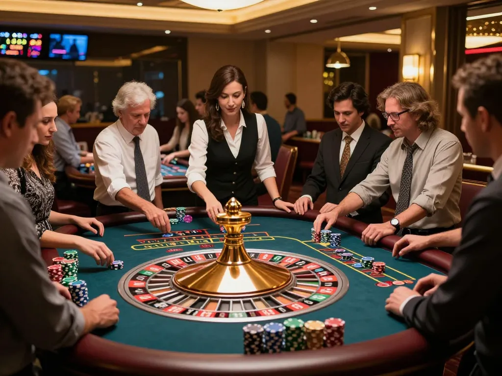 Engaging scene at 78win casino with players enthusiastically betting at a roulette table, showcasing excitement and strategy