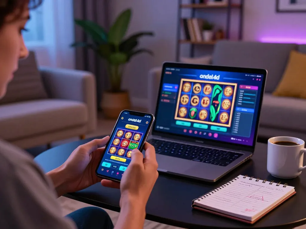 Player interacts with ondel4d app on smartphone for an exciting mobile gambling experience.