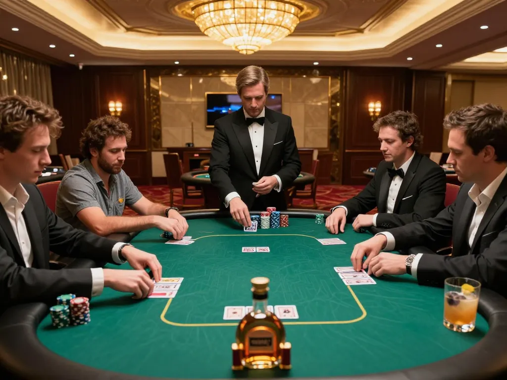 VA88 poker game in a luxurious casino with players engaged in strategic gameplay