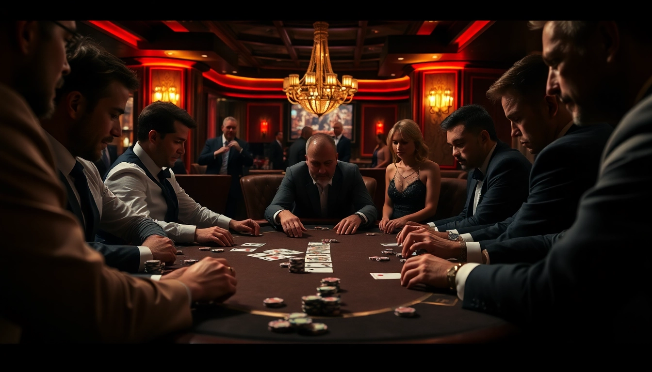 Jablay123 menampilkan suasana permainan poker di kasino yang mewah dan elegan.