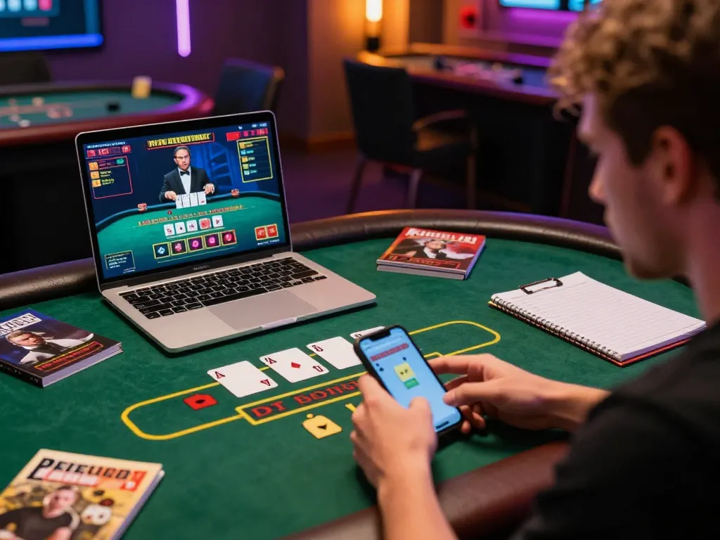 Player engaging in blackjack on MAX88 mobile app in a cozy home gaming setup.