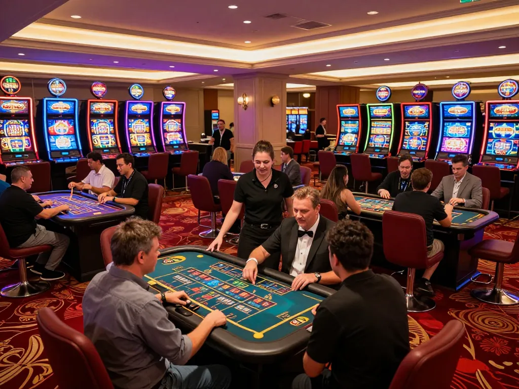 Players engaging at QQ88 casino tables, capturing the excitement of gameplay and professional service.