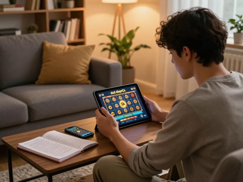 Engaging in slot depo 5k online gaming in a cozy home environment.