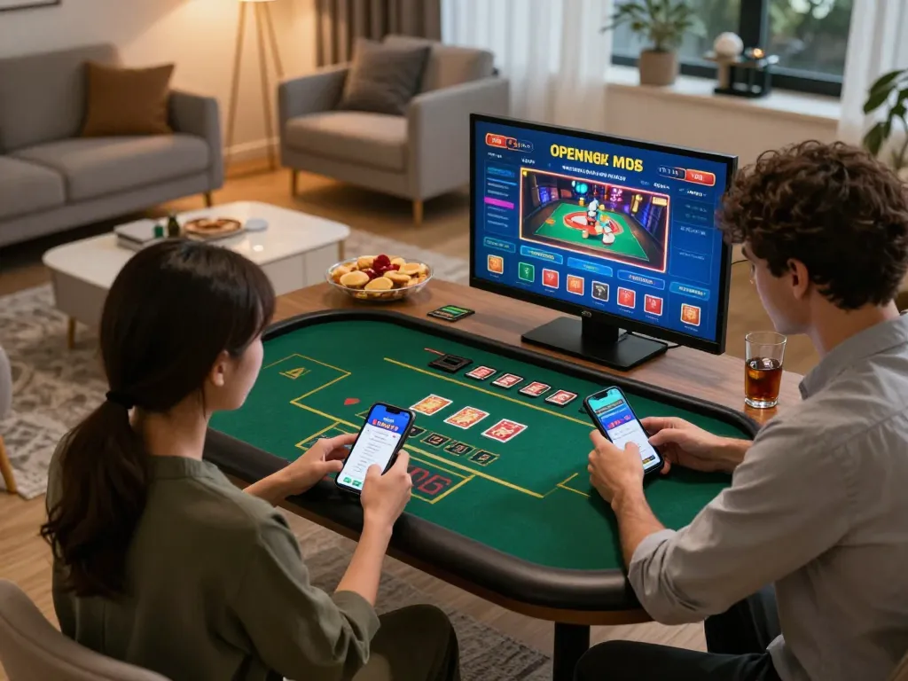 Person enjoying online gaming with open88k app on smartphone in a cozy home setting, showcasing responsible gambling