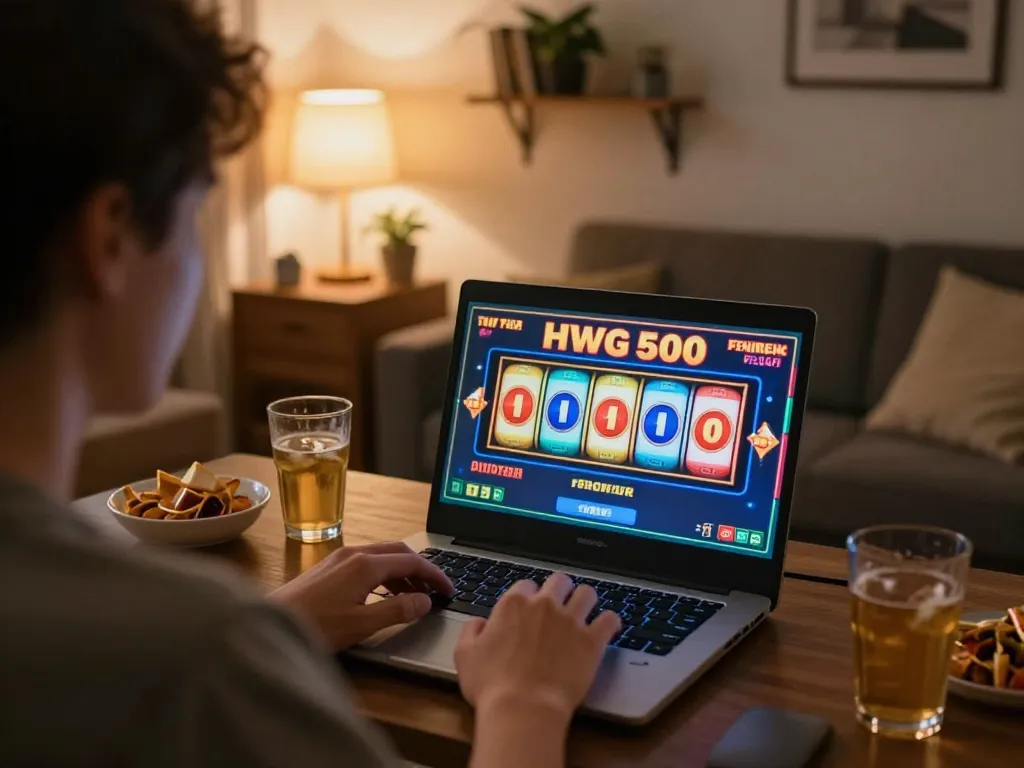 Orang yang terlibat dalam permainan slot online hwg500 dari rumah dalam suasana yang nyaman.