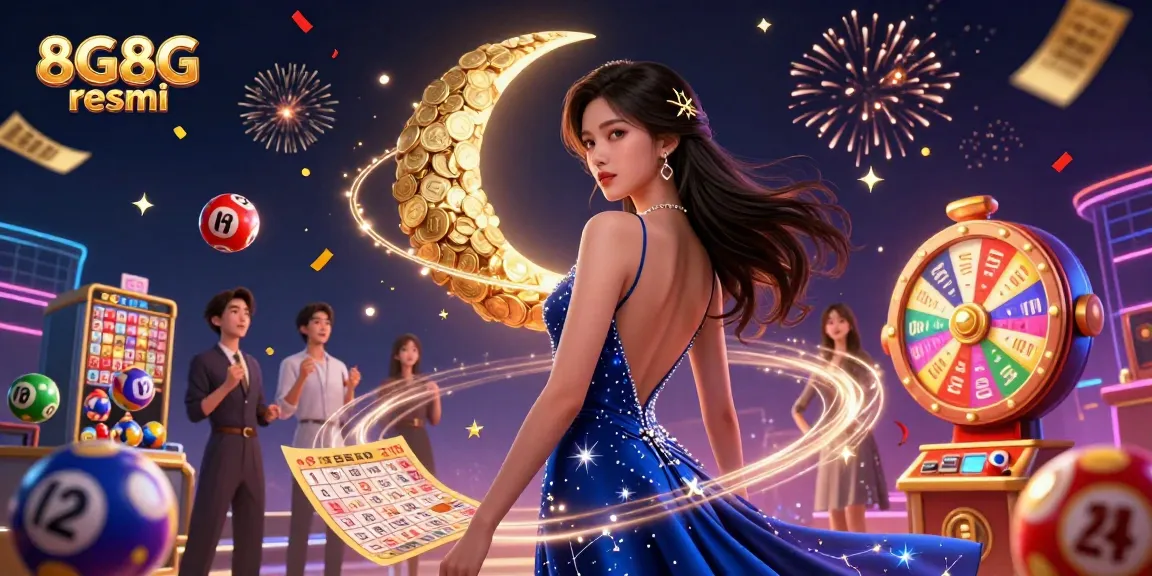 Experience thrilling games at 8G8G resmi as the elegant lady navigates colorful lottery excitement.