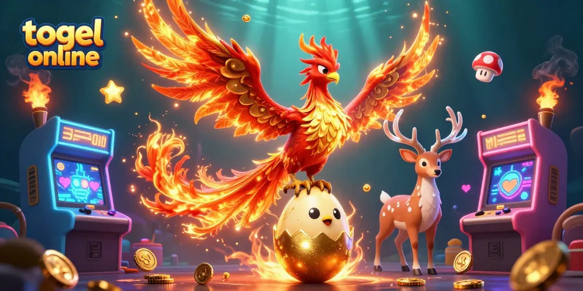 Play togel online with excitement in this vibrant 3D casino-themed illustration featuring legendary creatures.